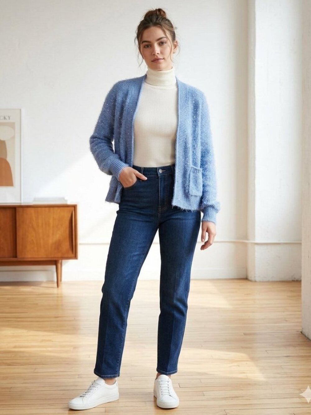 NWT Hooked Up open-front eyelash-knit cardigan in cornflower blue, size M